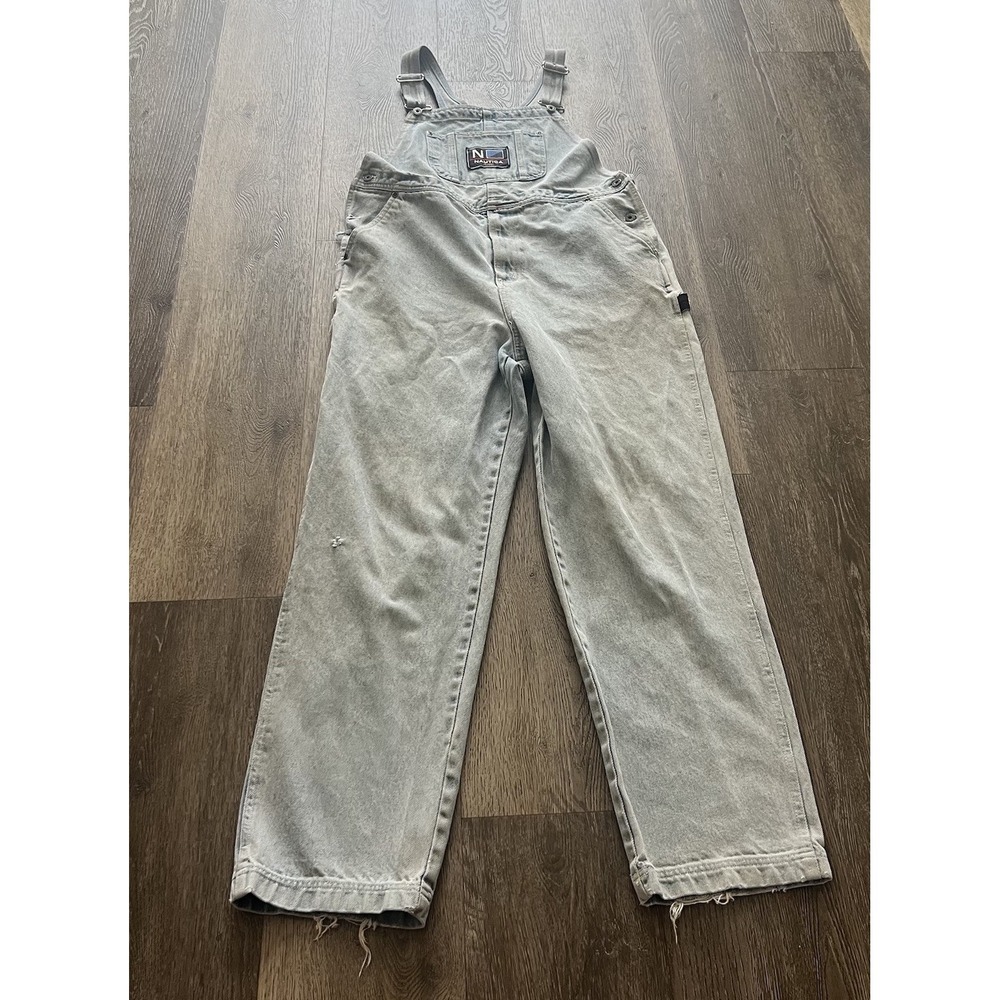 Vintage NAUTICA Overalls Men's Size Medium Light Wash Blue Denim Bib Y2K 90's